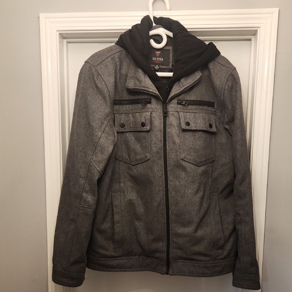 GUESS Men's Charcoal Hooded Jacket